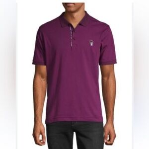 Robert Graham Men's Classic Fit Lucifer Logo Purple Knit Polo Shirt- Size Medium